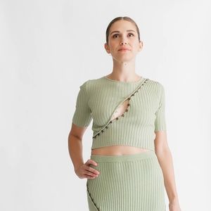 Sover Green Knit button Top